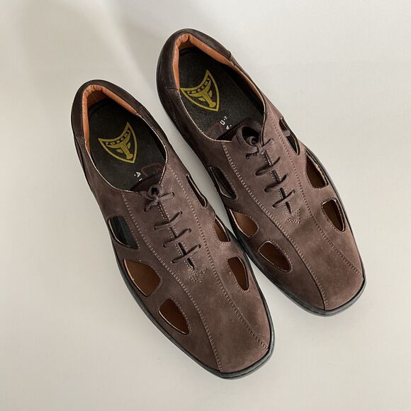 Michael Toschi Loafers 8.5 Brown Leather Lace-up Fisherman Breathable Oxfords - Picture 11 of 12